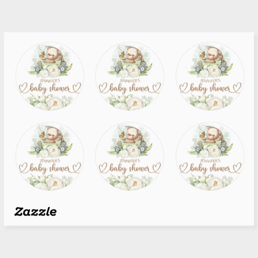 Teddy Bear Baby Baby shower Floral Ronde Sticker (Vel)