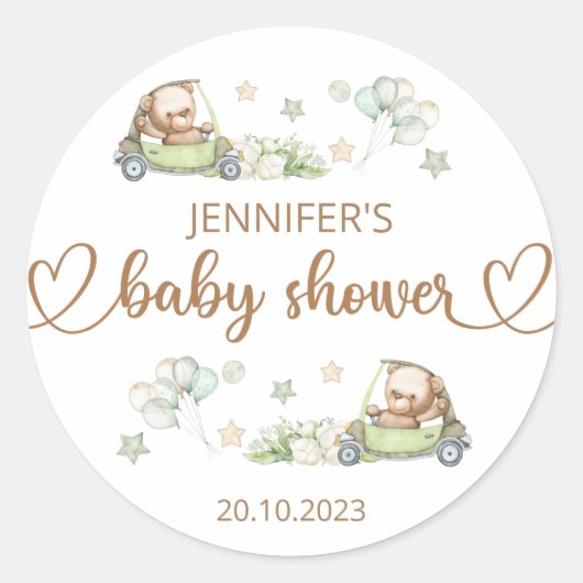 Teddy Bear Baby Baby shower Floral Ronde Sticker (Voorkant)