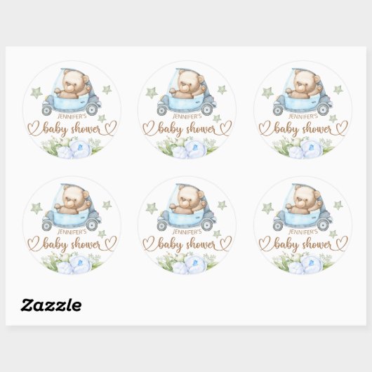 Teddy Bear Baby Baby shower Floral Ronde Sticker (Vel)