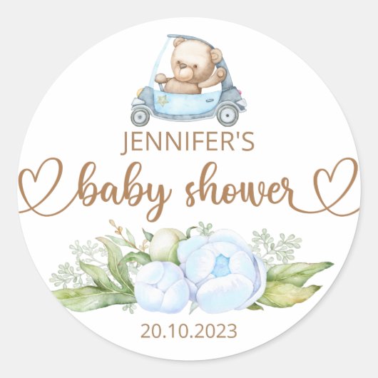 Teddy Bear Baby Baby shower Ronde Sticker (Voorkant)