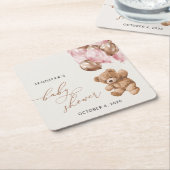 Teddy Bear, Baby Bear, Pink Balloons, Baby Shower Kartonnen Onderzetters (Schuin)