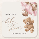 Teddy Bear, Baby Bear, Pink Balloons, Baby Shower Kartonnen Onderzetters (Voorkant)