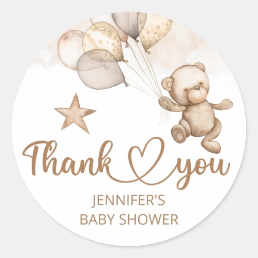 Teddy Bear Baby Beer Genderneutraal Baby shower Ronde Sticker (Voorkant)