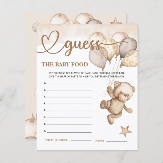 Teddy Bear Baby Beer raadt de Baby Voedselkaart. (Voorkant / Achterkant)