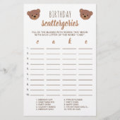 Teddy Bear Baby Birthday Cake Scattergories Game (Voorkant)