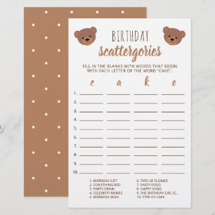 Teddy Bear Baby Birthday Cake Scattergories Game
