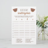 Teddy Bear Baby Birthday Cake Scattergories Game (Staand voorkant)