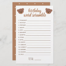 Teddy Bear Baby Birthday Word Scrambe Game