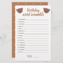 Teddy Bear Baby Birthday Word Scrambe Game