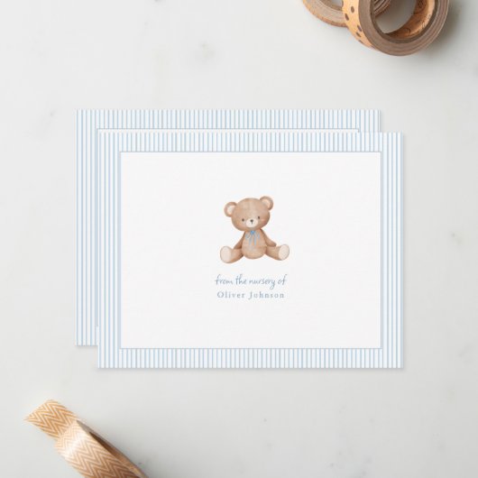 Teddy Bear Baby Boy Baby shower Notitiekaartje (Voorkant / Achterkant in situ)