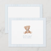 Teddy Bear Baby Boy Baby shower Notitiekaartje (Voorkant / Achterkant)