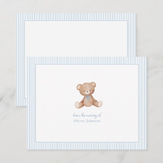 Teddy Bear Baby Boy Baby shower Notitiekaartje (Voorkant / Achterkant)