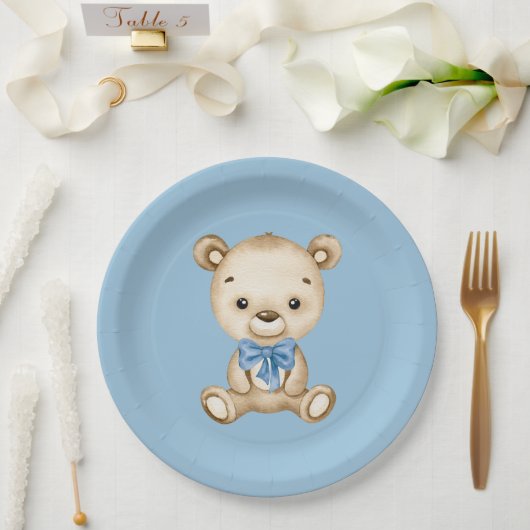 Teddy Bear Baby Boy Baby shower Papieren Bordje (Huwelijk)