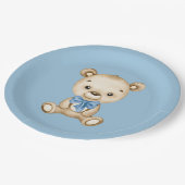 Teddy Bear Baby Boy Baby shower Papieren Bordje (Gekanteld)