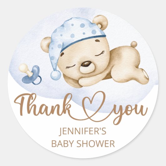 Teddy Bear Baby Boy Baby shower Ronde Sticker (Voorkant)