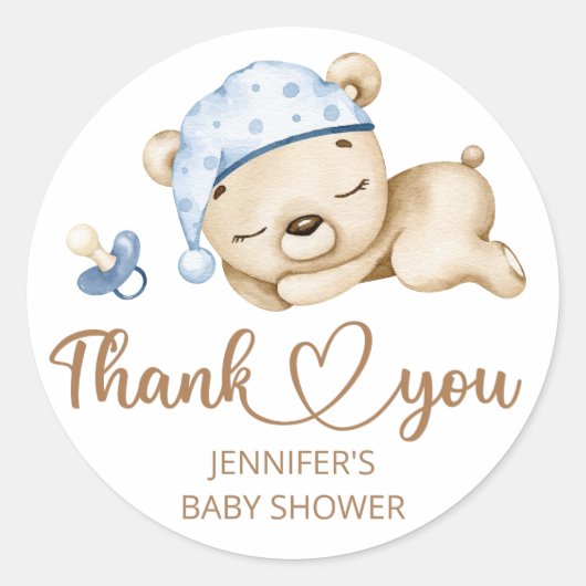 Teddy Bear Baby Boy Baby shower Ronde Sticker (Voorkant)