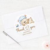 Teddy Bear Baby Boy Baby shower Ronde Sticker (Envelop)