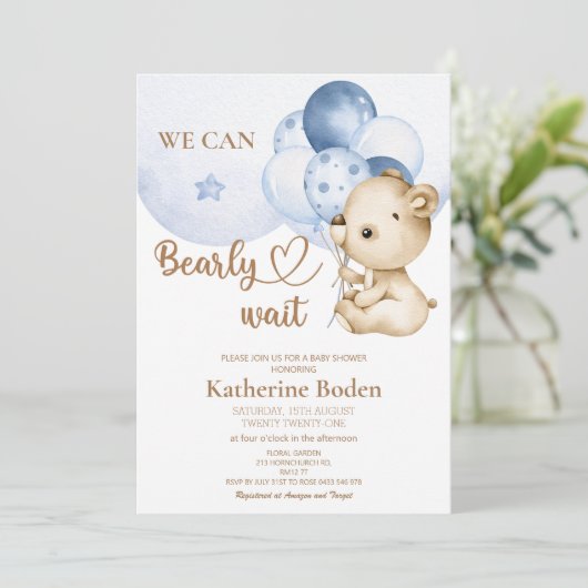Teddy Bear Baby Boy Baby shower Uitnodiging (Staand voorkant)
