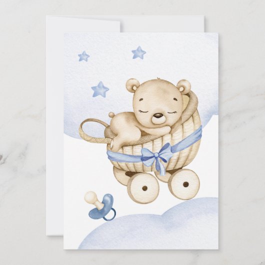 Teddy Bear Baby Boy Baby shower Uitnodiging (Achterkant)