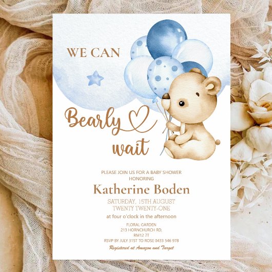 Teddy Bear Baby Boy Baby shower Uitnodiging