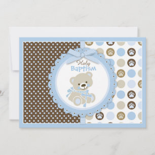 Teddy Bear Baby Boy Baptism Blue Kaart