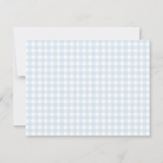 Teddy Bear Baby Boy blauw en wit Gingham Border Bedankkaart (Achterkant)