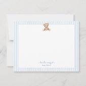 Teddy Bear Baby Boy blauw en wit rand Bedankkaart (Voorkant)