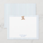 Teddy Bear Baby Boy blauw en wit rand Bedankkaart (Voorkant / Achterkant)