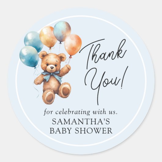 Teddy Bear Baby Boy Dank je Baby shower Ronde Sticker (Voorkant)