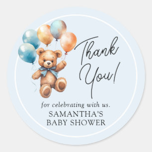 Teddy Bear Baby Boy Dank je Baby shower Ronde Sticker