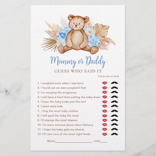 Teddy Bear Baby Boy Mammie of Papa Game (Voorkant)