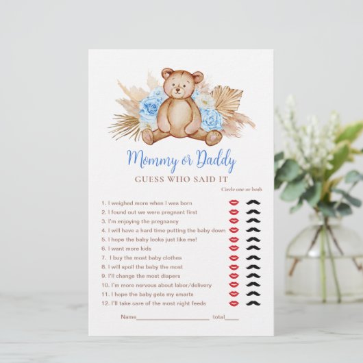 Teddy Bear Baby Boy Mammie of Papa Game (Staand voorkant)