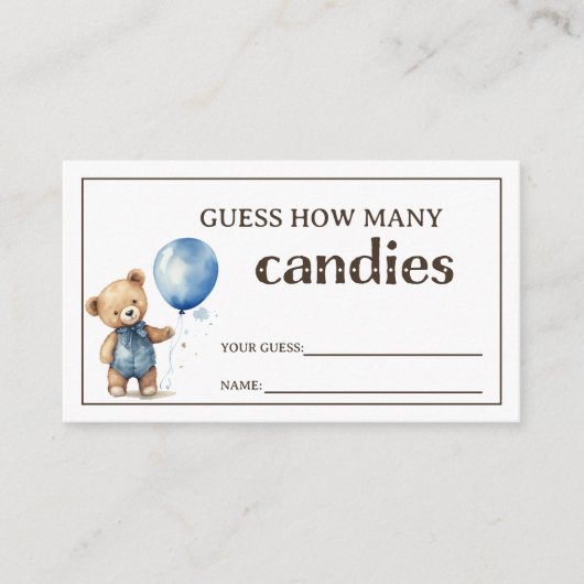 Teddy Bear Baby Boy Shower Guessing spel Informatiekaartje (Voorkant)