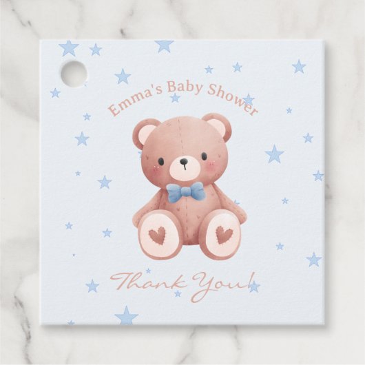 Teddy Bear Baby Boy Shower - Soft Blue Stars Bedankjes Labels (Voorkant)