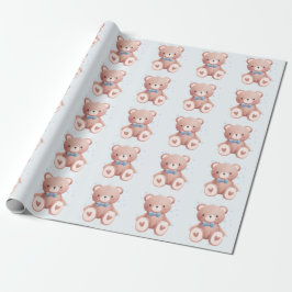 Teddy Bear Baby Boy Shower - Soft Blue Stars Cadeaupapier