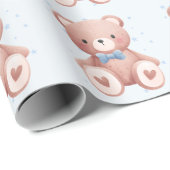 Teddy Bear Baby Boy Shower - Soft Blue Stars Cadeaupapier (Rol Hoek)