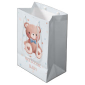 Teddy Bear Baby Boy Shower - Soft Blue Stars Medium Cadeauzakje (Voorkant Gekanteld)