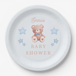 Teddy Bear Baby Boy Shower - Soft Blue Stars Papieren Bordje