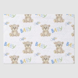 Teddy Bear Baby Boy Waterverf Baby shower Tissuepapier