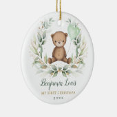 Teddy Bear Baby Eerste Eerste Eerste Kerstkerst Gr Keramisch Ornament (Rechts)