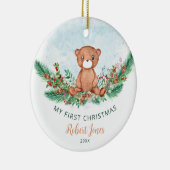Teddy Bear Baby Eerste Eerste Kerstfeest Greenery Keramisch Ornament (Rechts)