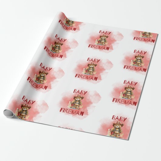 Teddy Bear Baby Fireman Boy Baby shower Cadeaupapier (Uitgerold)