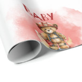 Teddy Bear Baby Fireman Boy Baby shower Cadeaupapier (Rol Hoek)
