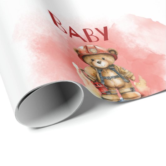 Teddy Bear Baby Fireman Boy Baby shower Cadeaupapier (Rol Hoek)