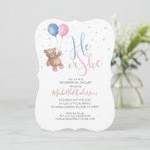 Teddy Bear Baby Gender onthullen Shower Invitation Kaart (Staand voorkant)