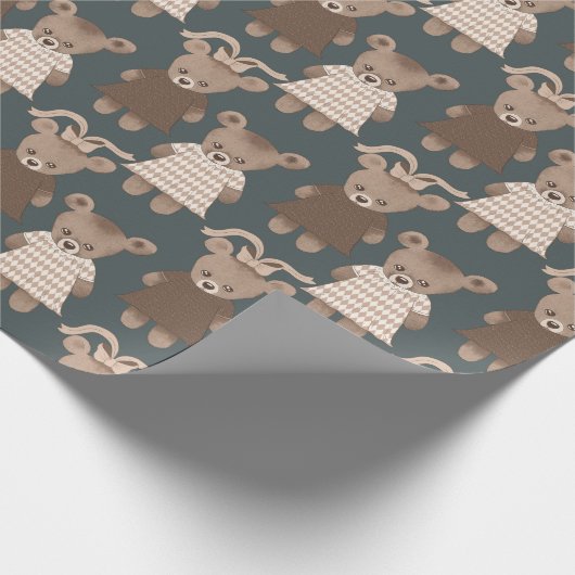 Teddy Bear Baby Girl Baby shower Cadeaupapier (Hoek)