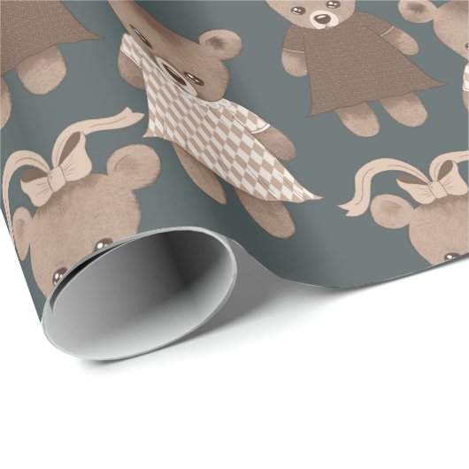 Teddy Bear Baby Girl Baby shower Cadeaupapier (Rol Hoek)