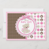 Teddy Bear Baby Girl Baby shower Roze Kaart (Voorkant)