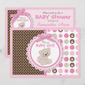 Teddy Bear Baby Girl Baby shower Roze Kaart (Voorkant / Achterkant)