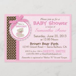 Teddy Bear Baby Girl Baby shower Roze Kaart